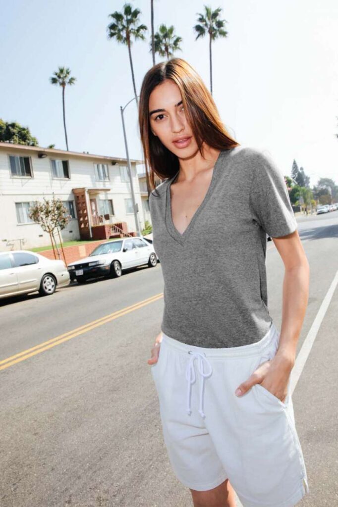UNISEX TRI-BLEND S/S DEEP V-NECK T-SHIRT - Slika 4