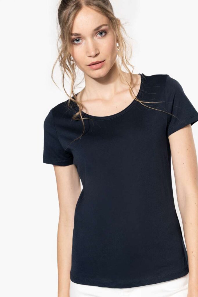 LADIES' SHORT-SLEEVED ORGANIC T-SHIRT WITH RAW EDGE NECKLINE - Slika 4