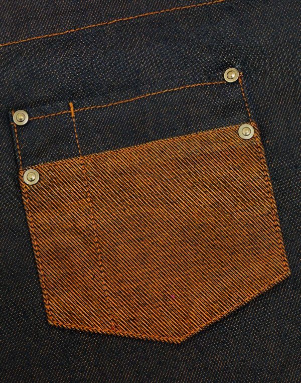 'DIVISION' WAXED LOOK DENIM BIB APRON WITH FAUX LEATHER